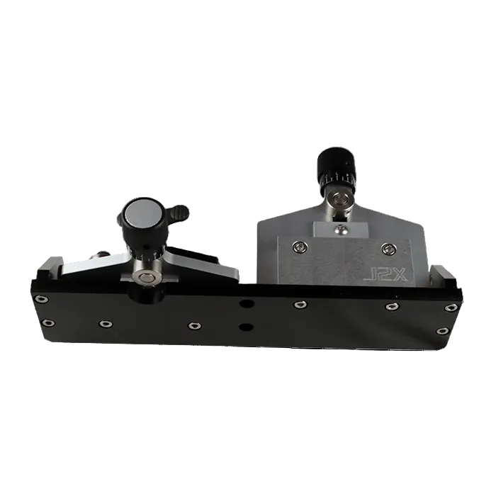 bottom view of the black anodized mount of a j2x systems wire straightener