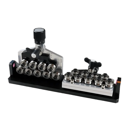 A two-plane wire straightener with a 9 roller per plane design, featuring ceramic inserts and mounting.