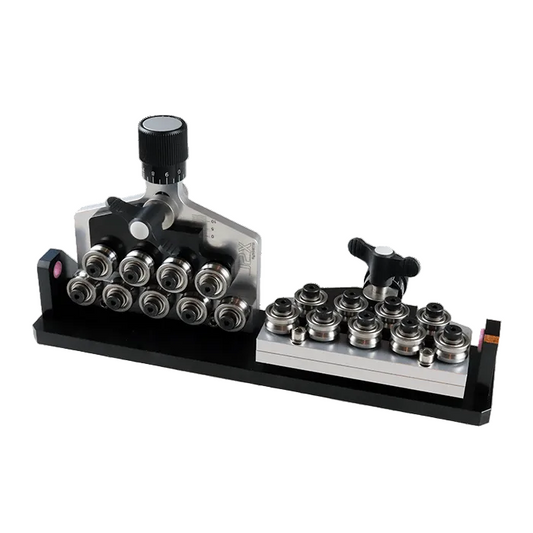 A two-plane wire straightener with a 9 roller per plane design, featuring ceramic inserts and mounting.