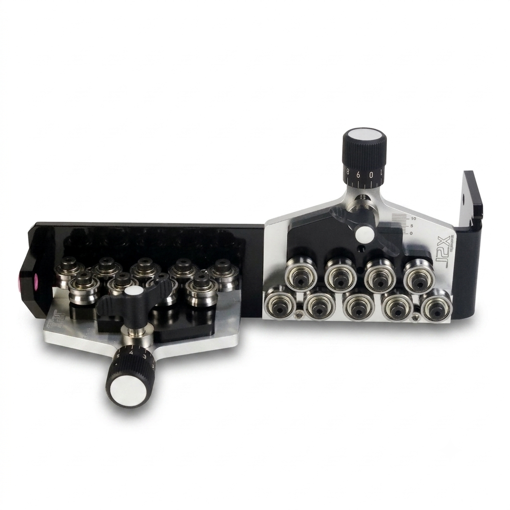 Front of ws-18 dual plane quick change wire straightener by j2x systems for mounting to a schleuniger machine